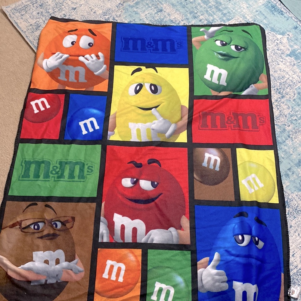 Multicolored m&m blanket